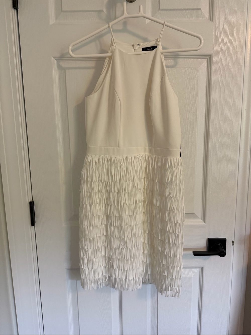 Aidan Mattox Ivory Fringe Halter Mini Dress